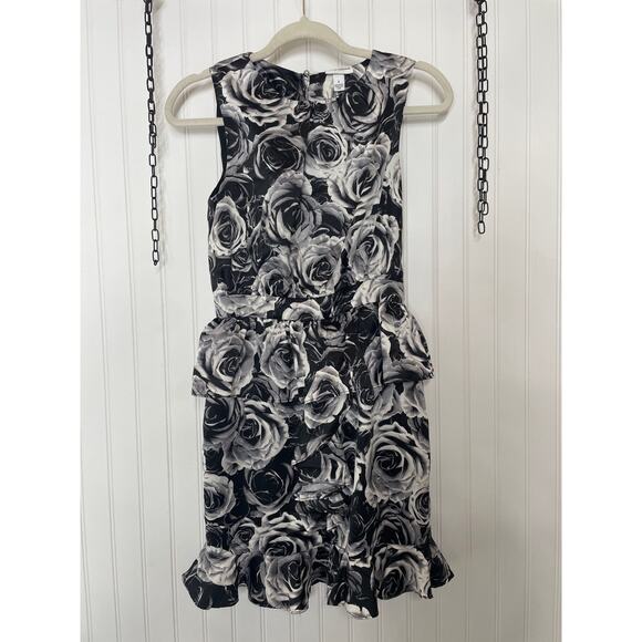 KATE YOUNG For Target Women's Peplum Dress Black Grey White Rose Print Size 2 - Picture 1 of 6
